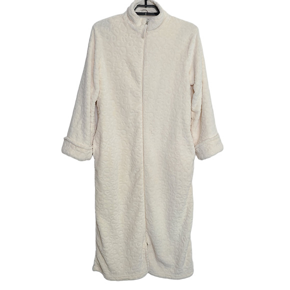 Oscar De La Renta Vintage Plush Robe Jacket Cream Full Zip Small Medium - Picture 1 of 5